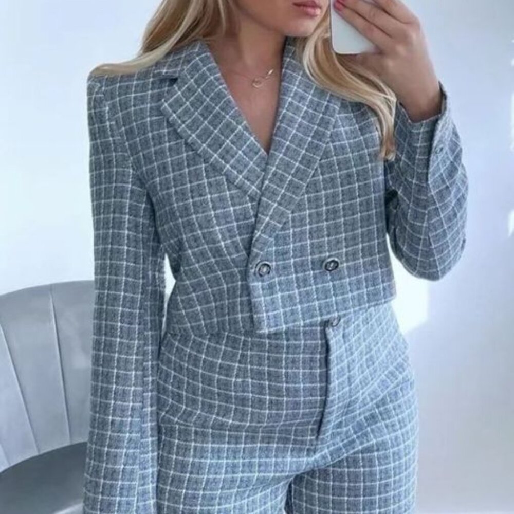 Zara Textured Tweed Cropped Blazer - Picture 13 of 15